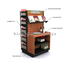 Wine Shop Double Sided Slatwall Laminate Wooden Handmade Retail Wine Display Rack With Signage